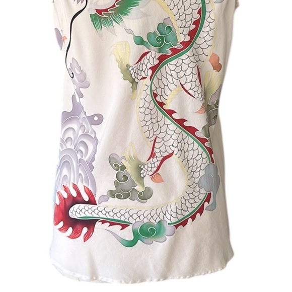 CITRON Santa Monica Silk Asian Inspired Blouse Whimsical Dragon Colorful Size M - Picture 10 of 15